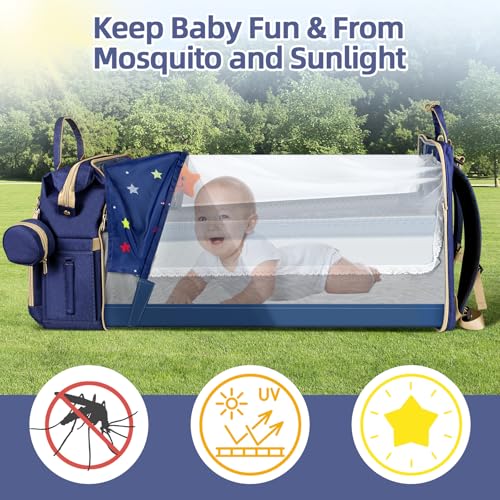 ZRSUN Baby Diaper Bag Backpack,Baby Shower Gifts, Multifunctional Travel Diaper Bag, Gifts for Mom with Portable Diaper Pad (Blue) - Image 4