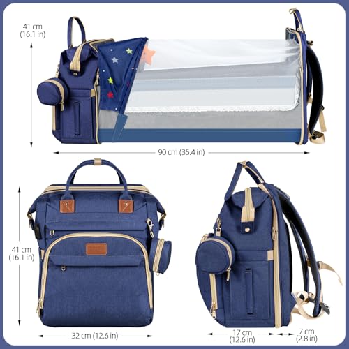 ZRSUN Baby Diaper Bag Backpack,Baby Shower Gifts, Multifunctional Travel Diaper Bag, Gifts for Mom with Portable Diaper Pad (Blue) - Image 5