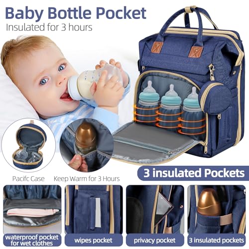 ZRSUN Baby Diaper Bag Backpack,Baby Shower Gifts, Multifunctional Travel Diaper Bag, Gifts for Mom with Portable Diaper Pad (Blue) - Image 3