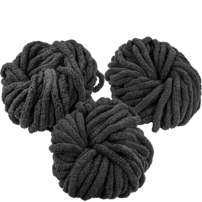 IDIY CHUNKY YARN 3 PACK SKEINS 72 YARDS BLACK FLUFFY CHENILLE YARN PERFECT FOR SOFT THROW AND BABY BLANKETS ARM KNITTING AND DIY CRAFTS AND PROJECTS CHROCHET 20 OR 25 HOMEMADE GIFT
