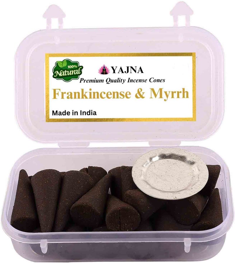 Yajna FrankincenseandMyrrh 100NaturalIncenseCones HandmadeHandDipped OrganicChemicalsFree forPurificationRelaxationPositivityYogaMeditation TheBestscents 20 Count