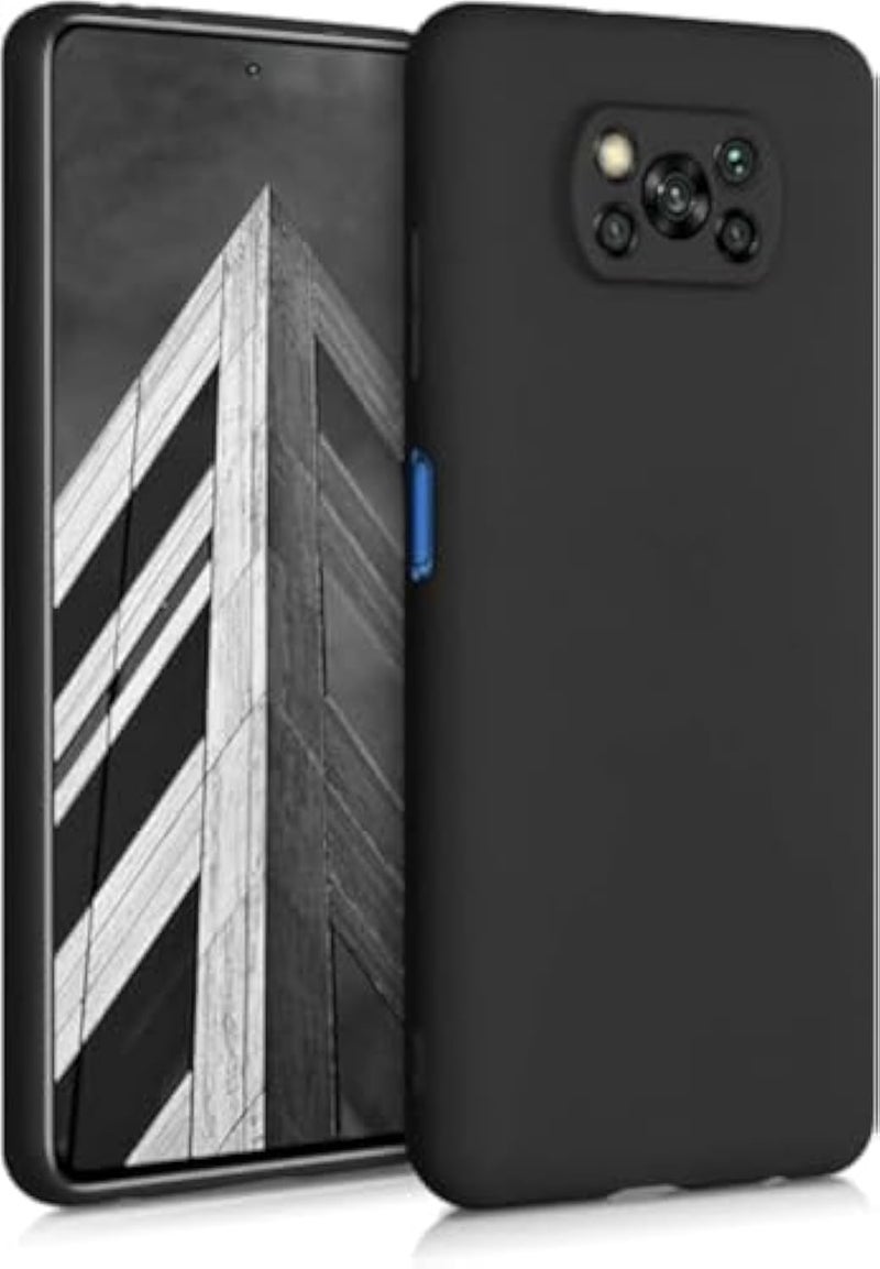 (Poco X3 X3 Pro) Shockproof Liquid Silicone Back Case Cover with Fur Lined Interior and Full Camera Cover Compatible with Poco X3 X3 Pro (Black)