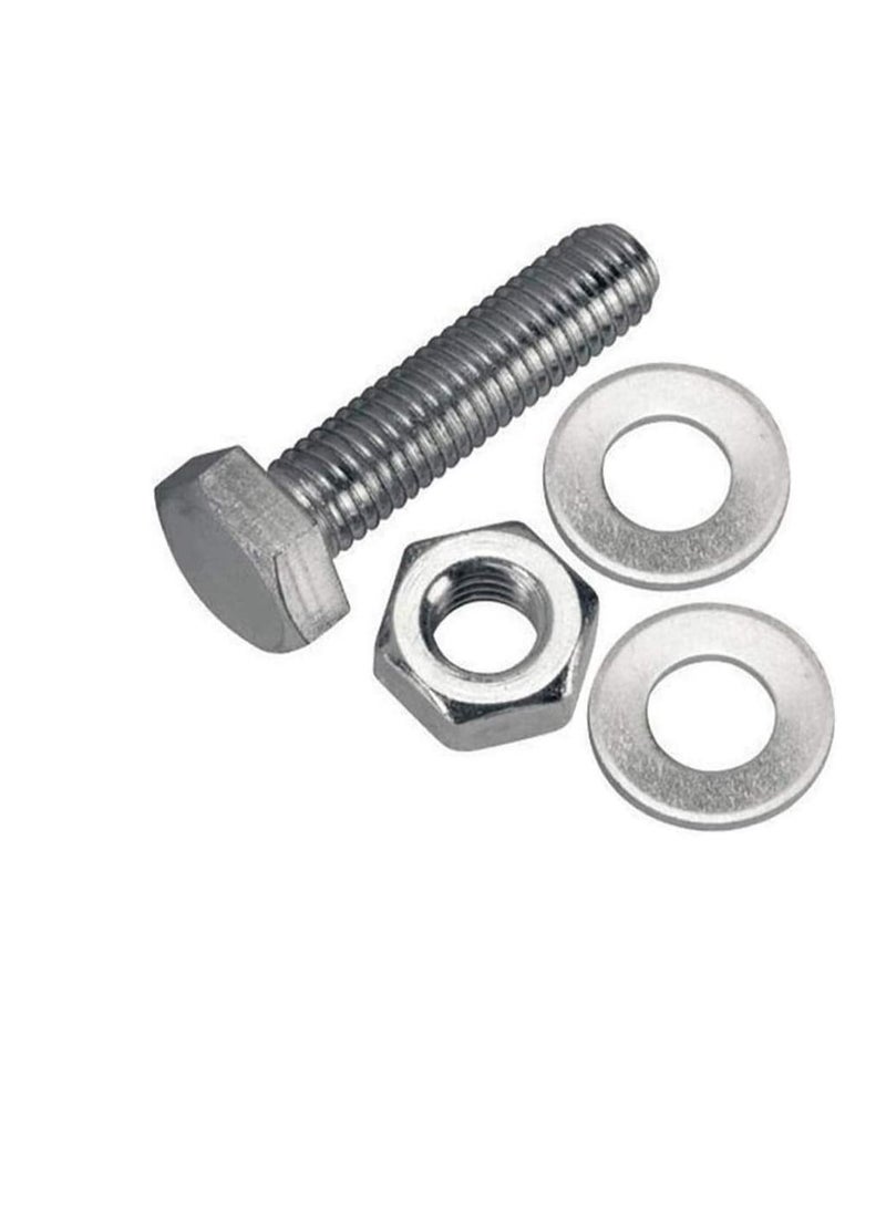 12 pcs Hex Head Screw Bolts Nuts & Washers Fully Thread GI Plain Finish Bolt Set 10, 25MM