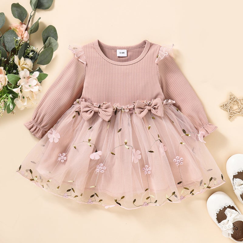 Kids Tulle Long-Sleeve Dress Spring Autumn New Pink 