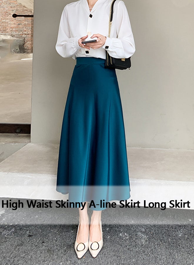 roaiss Women's Skirt Solid Color Mid-Length High Waist Slimming Satin A-Line V-Neck Long Skirt for Ladies Elegant Temperament Casual Outfit  - Image 1