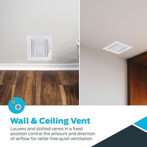 EZ-FLO 6 x 6 Inch (Duct Opening) Air Vent Cover for Wall or Ceiling, Four-Way Ventilation Register, Solid Steel HVAC Register Cover, White, 61617 - Image 4