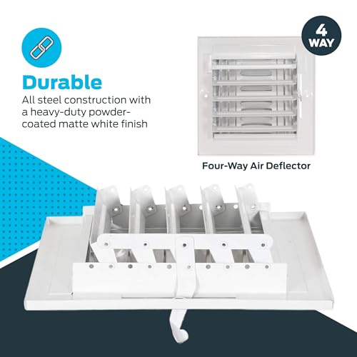 EZ-FLO 6 x 6 Inch (Duct Opening) Air Vent Cover for Wall or Ceiling, Four-Way Ventilation Register, Solid Steel HVAC Register Cover, White, 61617 - Image 5