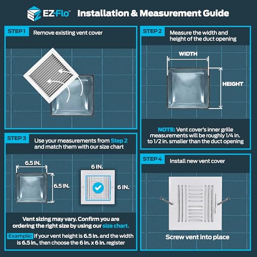 EZ-FLO 6 x 6 Inch (Duct Opening) Air Vent Cover for Wall or Ceiling, Four-Way Ventilation Register, Solid Steel HVAC Register Cover, White, 61617 - Image 3
