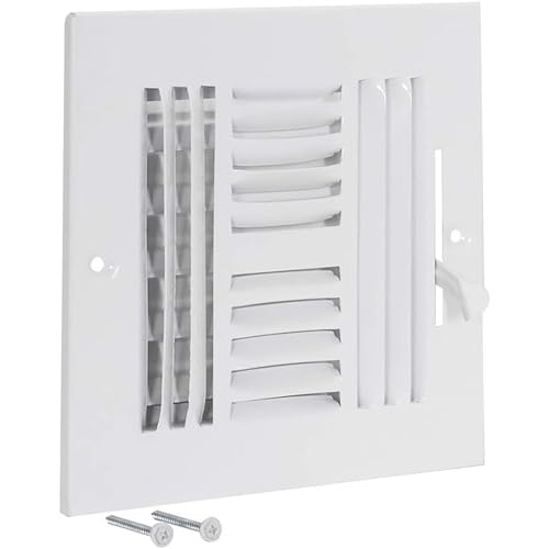 EZ-FLO 6 x 6 Inch (Duct Opening) Air Vent Cover for Wall or Ceiling, Four-Way Ventilation Register, Solid Steel HVAC Register Cover, White, 61617 - Image 1