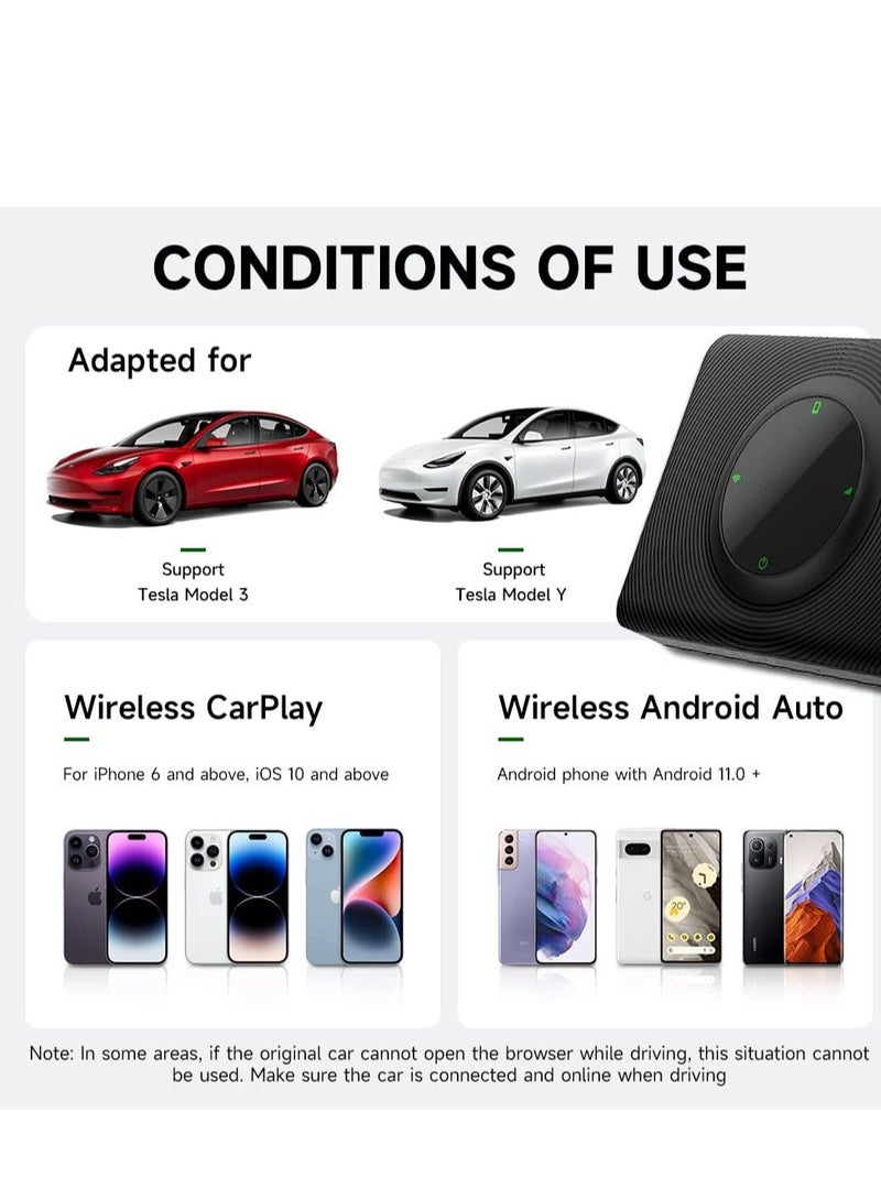 كابتن تيك Wireless CarPlay Android Auto Adapter for Tesla Model Y & Model 3, Lossless Upgrading of The Original Vehicle for Apple/Android Phones,2.4G+5G Dual Band WiFi, Black - Image 4