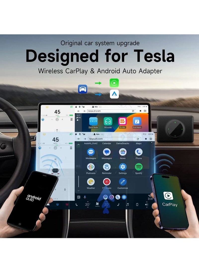 كابتن تيك Wireless CarPlay Android Auto Adapter for Tesla Model Y & Model 3, Lossless Upgrading of The Original Vehicle for Apple/Android Phones,2.4G+5G Dual Band WiFi, Black - Image 2