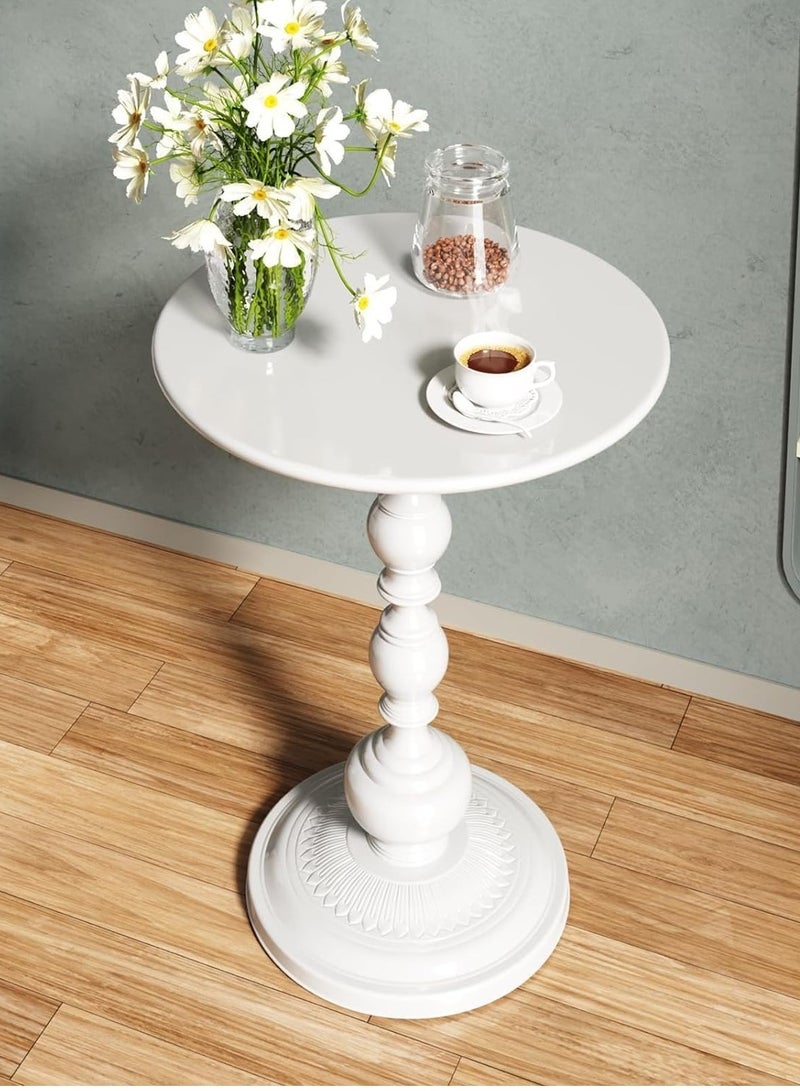 White Round End Table Round Side Table Modern Pedestal Table White Round Side Tables Metal Round Bedside Table for Living Room Bedroom. - Image 1