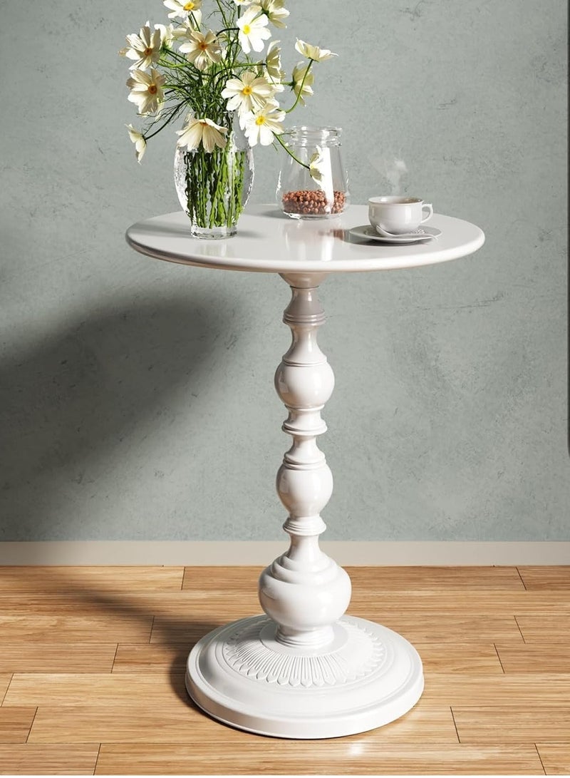 White Round End Table Round Side Table Modern Pedestal Table White Round Side Tables Metal Round Bedside Table for Living Room Bedroom. - Image 3