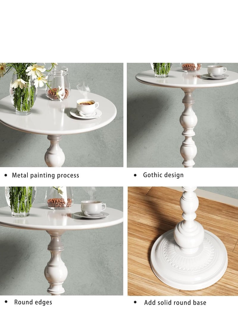 White Round End Table Round Side Table Modern Pedestal Table White Round Side Tables Metal Round Bedside Table for Living Room Bedroom. - Image 4