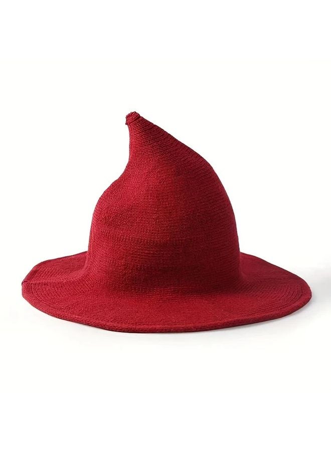 Maroon Knitted Witch Hat For Halloween And Christmas Party Supplies - Image 1