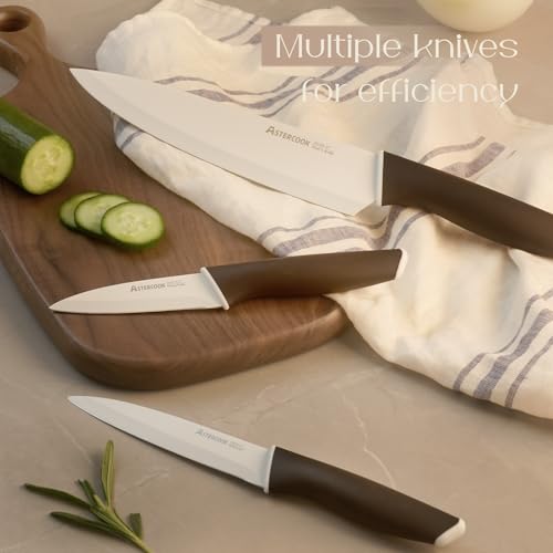 Astercook Knife Set, Kitchen Knives with Block and Sharpener 15 Pcs German Stainless Steel Knives Sharp Blade Dishwasher Safe Deba Knives with Ergonomic Handle, Elegant Black - Image 3