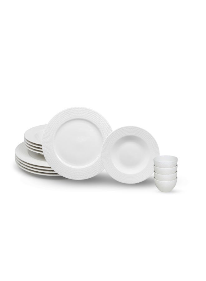 12-Piece Diamond Texture Embossed Scratch-Resistant & Microwave Safe Ceramic Dinnerware Set, Set for 4 - Image 1