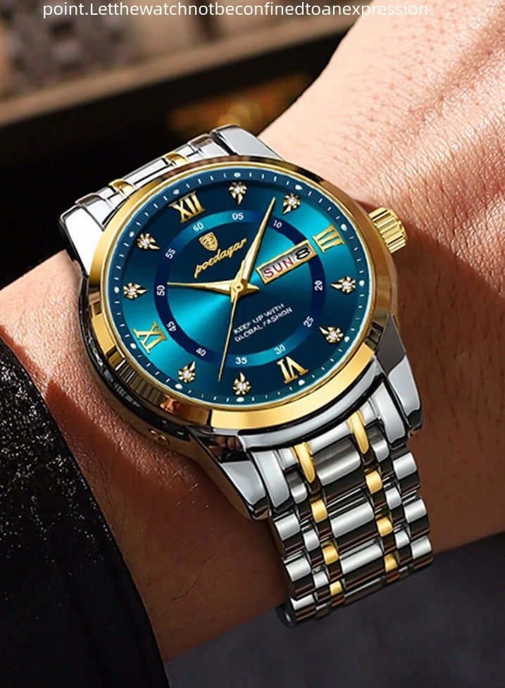 پوداجار ساعة رجالية مضيئة مقاومة للماء بهيكل كوارتز 41 ملم - Image 2