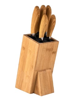 6-Piece Razor-Sharp Steel Kitchen Knife Set Brown and Black 36 cm AD01