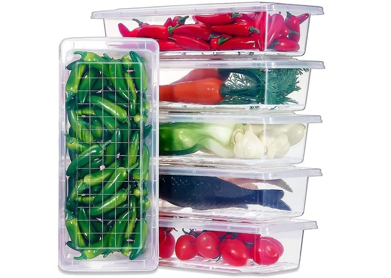 VEWIKZY Fridge Storage Boxes Fridge Organizer with Removable Drain Plate and Lid Stackable Fridge Storage Containers for Fish Meat Vegetables Fruits 1500ML 4 - Image 1