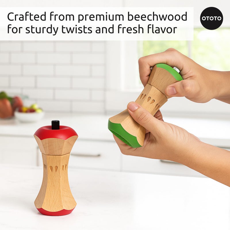 OTOTO Twin Spice Salt and Pepper Grinder Set - Apple-Designed Unique Kitchen Gadgets, Cute Kitchen Accessories, Pepper Spice Grinder, Salt and Pepper Shakers Set, Apple Gift, Kitchen Cooking Gifts - Image 3
