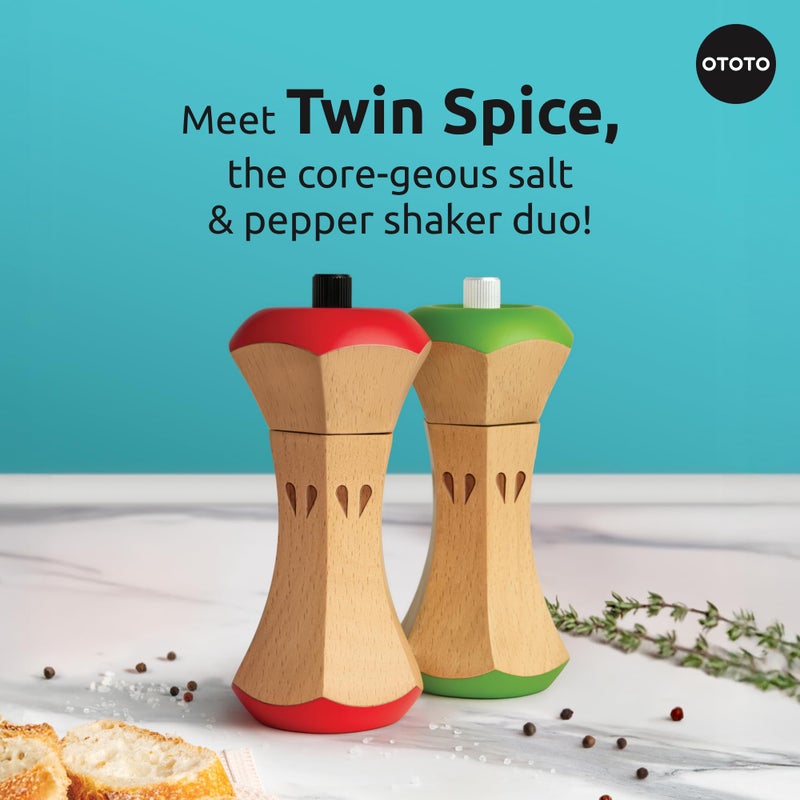 OTOTO Twin Spice Salt and Pepper Grinder Set - Apple-Designed Unique Kitchen Gadgets, Cute Kitchen Accessories, Pepper Spice Grinder, Salt and Pepper Shakers Set, Apple Gift, Kitchen Cooking Gifts - Image 2