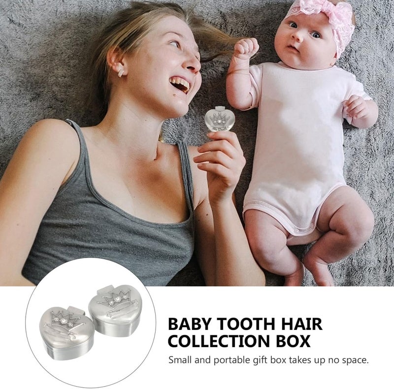 SHOWERORO 2pcs Box Hair Box First Curl First Tooth First Haircut Keepsake Crown Portable Clothes Dryer Christening for Zinc Alloy Diamond - Image 5