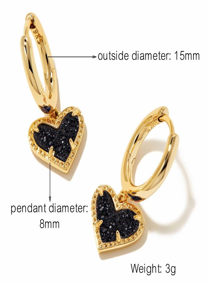 ALoveSoul Plated 14k Gold Black Heart Cubic Zirconia Dangle Hoop Earrings for Women - Image 3