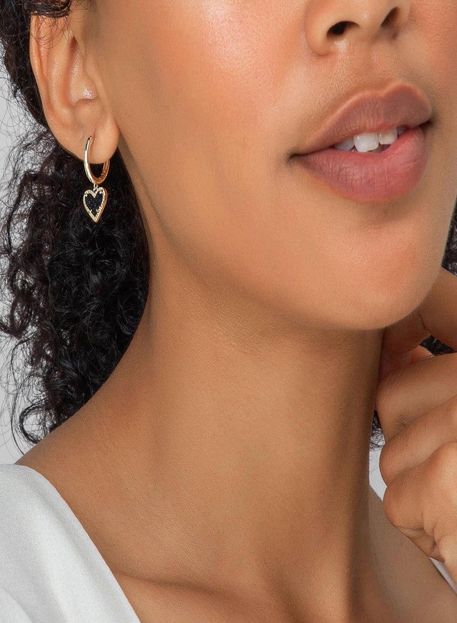ALoveSoul Plated 14k Gold Black Heart Cubic Zirconia Dangle Hoop Earrings for Women - Image 2
