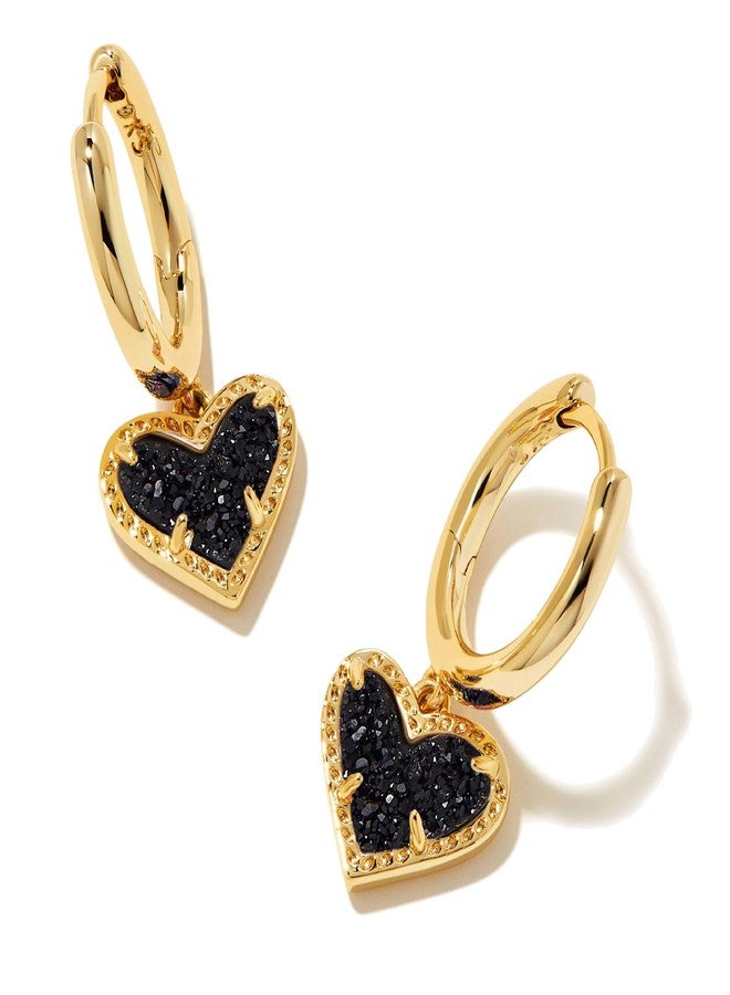 ALoveSoul Plated 14k Gold Black Heart Cubic Zirconia Dangle Hoop Earrings for Women - Image 1