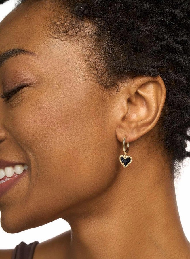 ALoveSoul Plated 14k Gold Black Heart Cubic Zirconia Dangle Hoop Earrings for Women - Image 4