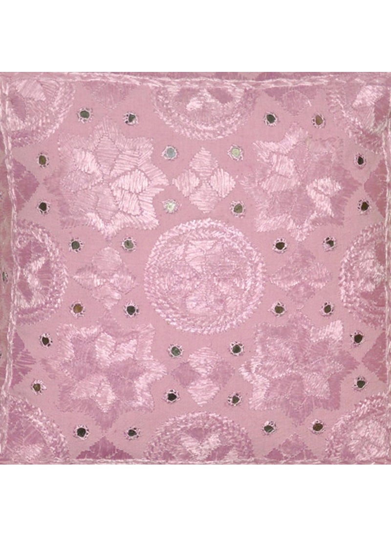 Marusthali - Marusthali Pink Cotton Embroidered Mirror Work Cushion Cover Set 2 Pcs #Mc025 - Image 1