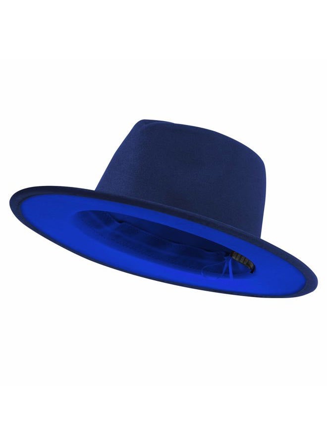 JINGSHA Womens & Mens Two Tone Wide Brim Fedora Hats Felt Panama Cap Casual Hats with Belt Buckle - Image 1
