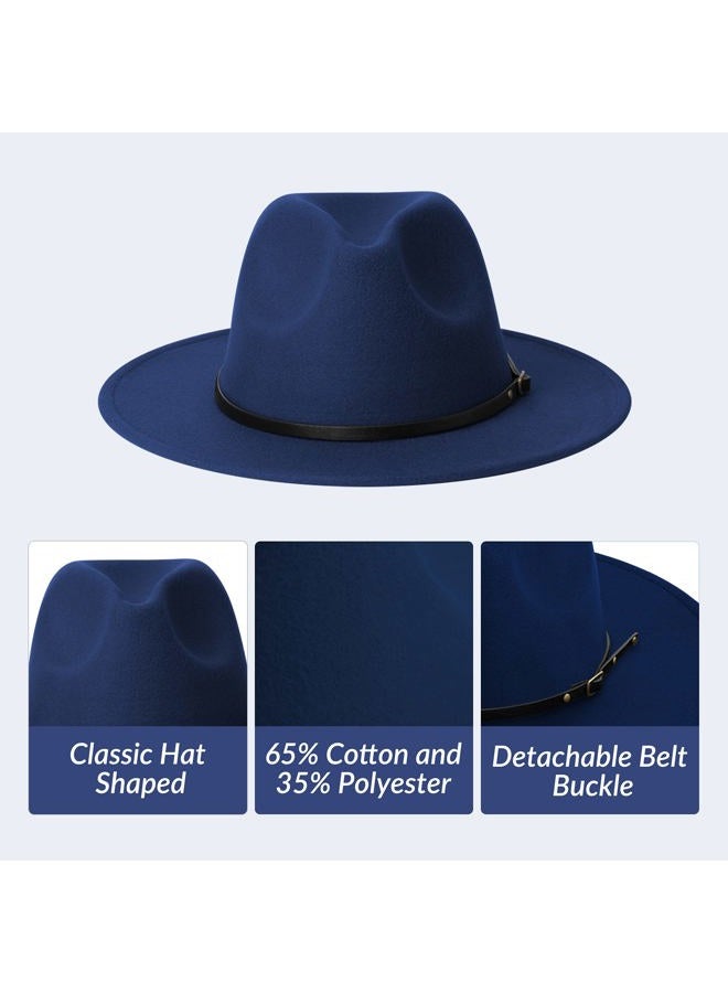JINGSHA Womens & Mens Two Tone Wide Brim Fedora Hats Felt Panama Cap Casual Hats with Belt Buckle - Image 3