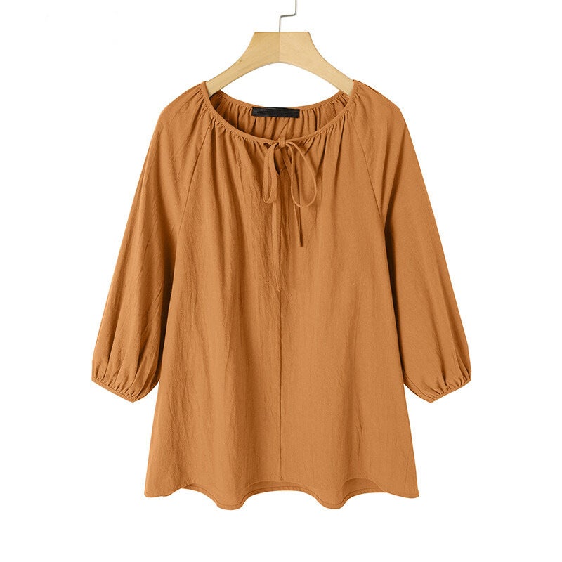 2022 Spring Casual Cotton Womens Loose Shirt Blue  - Image 2