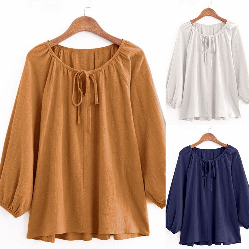 2022 Spring Casual Cotton Womens Loose Shirt Blue  - Image 4