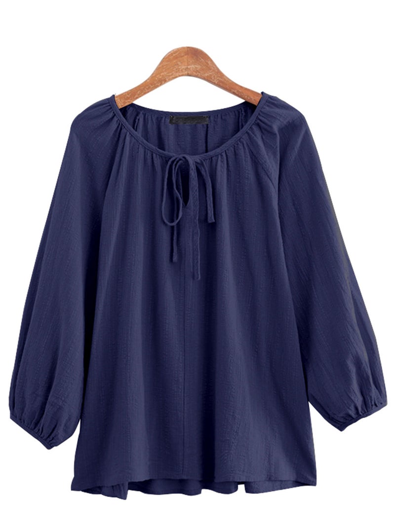 2022 Spring Casual Cotton Womens Loose Shirt Blue  - Image 1