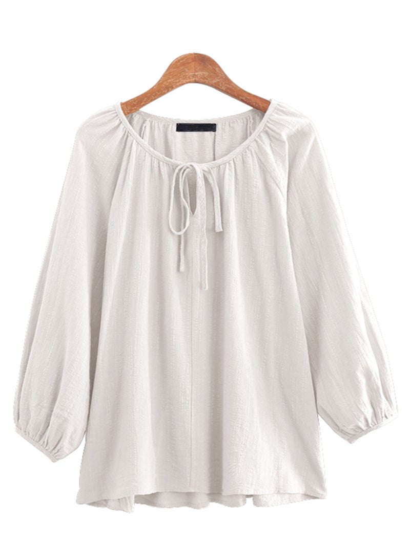 2022 Spring Casual Cotton Womens Loose Shirt Blue  - Image 5