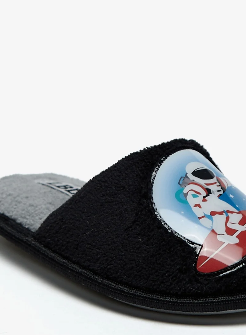 ال بي ال من شو اكسبرس Boys Plush Textured Slip On Bedroom Mules With Astronaut Applique Detail By Shoexpress
