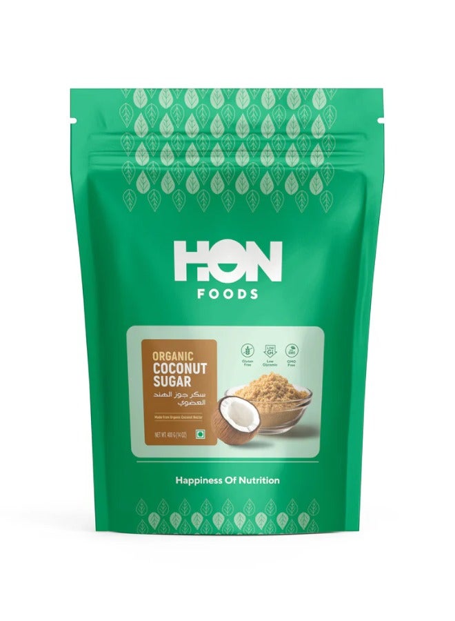 HON FOODS HON Foods Organic Coconut Sugar, Non Gmo Chemicals Free And All Natural - 400 gm Pack 