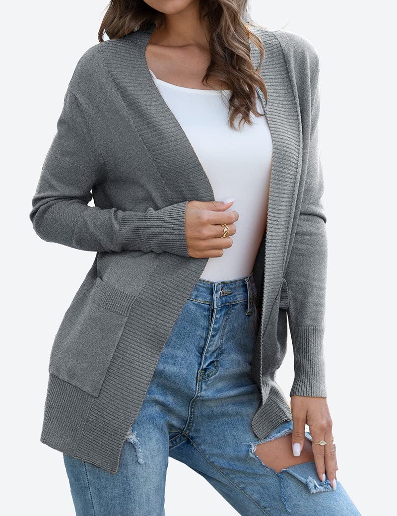 REDHOTYPE Womens Cardigan with Pockets Casual Long Sleeve Open Front Cardigans for Women, Heather Gray, M - Image 2