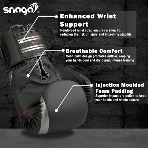 Snaga Premium Matt PU Boxing Gloves for Sparring Training, Boxing, Kickboxing, Gym, Muay Thai with Injection-Molded Foam for Maximum Protection, Fight Gloves for Men & Women (Black, 12oz) - Image 4