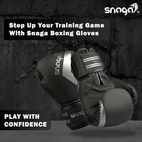 Snaga Premium Matt PU Boxing Gloves for Sparring Training, Boxing, Kickboxing, Gym, Muay Thai with Injection-Molded Foam for Maximum Protection, Fight Gloves for Men & Women (Black, 12oz) - Image 5