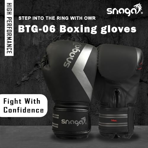Snaga Premium Matt PU Boxing Gloves for Sparring Training, Boxing, Kickboxing, Gym, Muay Thai with Injection-Molded Foam for Maximum Protection, Fight Gloves for Men & Women (Black, 12oz) - Image 2