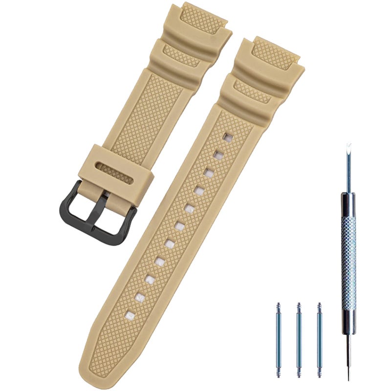 Lijinlan Men's Resin Replacement Watch Band for Casio AE-1000W AE-1200 AE-1300 AEQ-110W AQ-S800W MRW-200H SGW-300H SGW-400H W-216H W-218H W-735H Waterproof Watch Strap (Beige) - Image 1