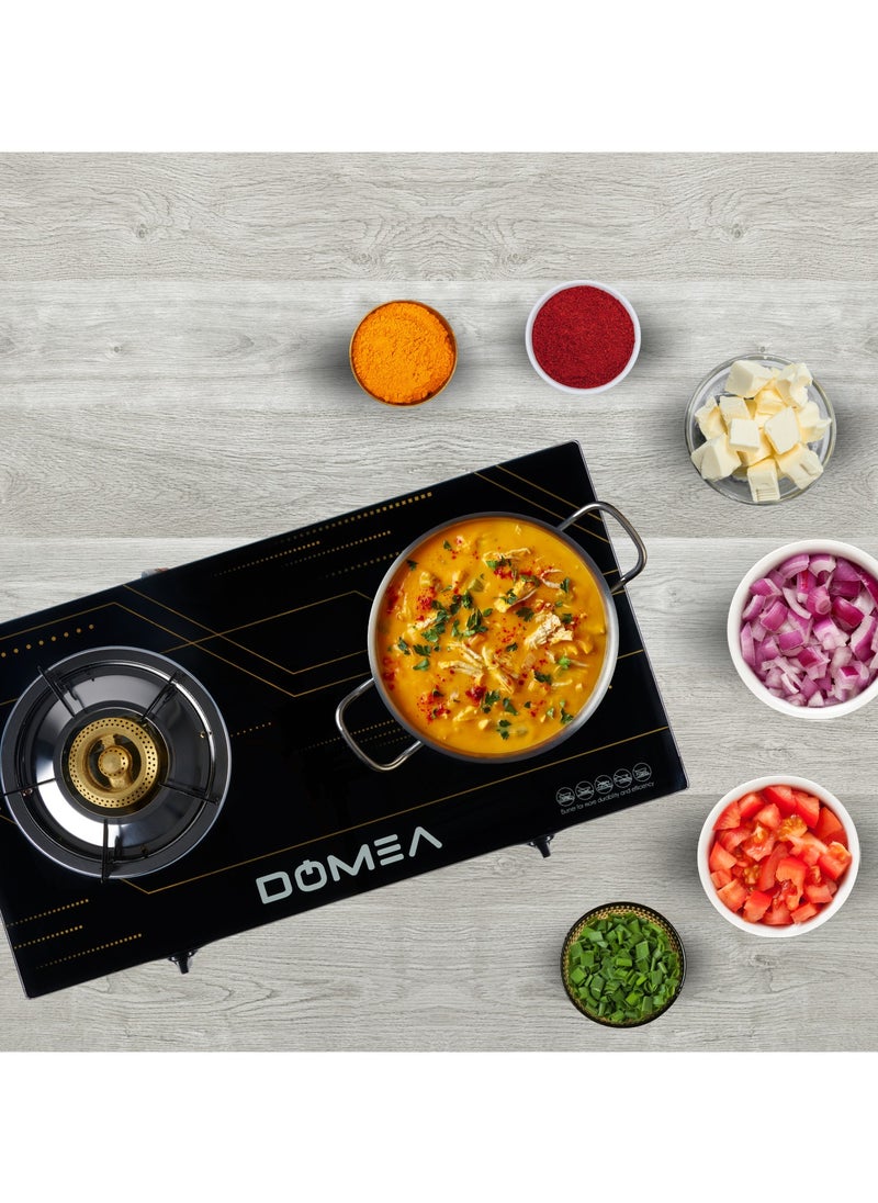 DOMEA - Gas Burner With Auto Ignition, 2 Burners Stove, With Tempered Glass Top, Perfect For Home, Apartments - Image 1
