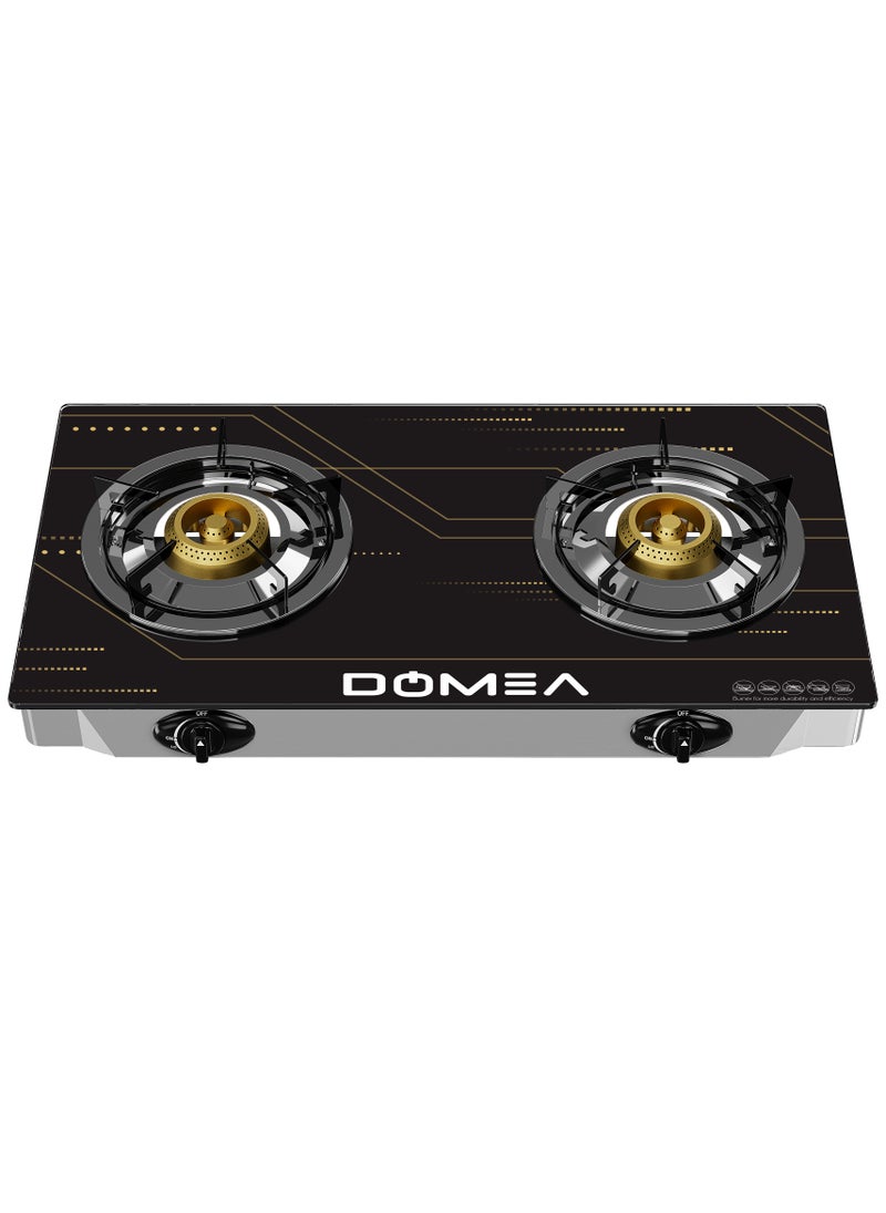 DOMEA - Gas Burner With Auto Ignition, 2 Burners Stove, With Tempered Glass Top, Perfect For Home, Apartments - Image 1