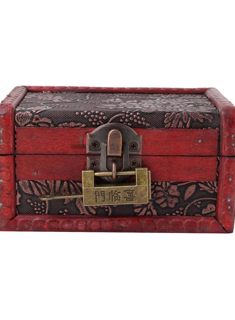 GGOOT Wooden Storage Box, Vintage Treasure Box European Jewelry Chest Small Jewelry Box with Lock for Bracelets, Earrings, Pendants - Image 1