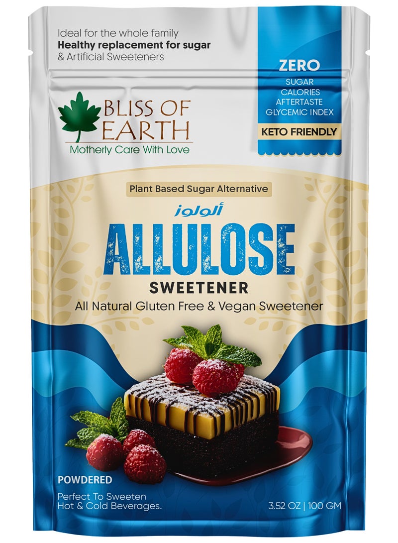 Bliss of Earth Allulose Powder 100g | Rare Sugar Sweetener | Zero Added Sugar | Low Calorie Sugar Substitute | Keto Friendly Sweetener | Diabetic Friendly Sugar Alternative | Baking, Coffee & Dessert Use | Vegan Non-GMO - Image 1