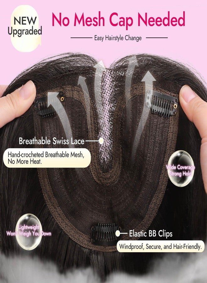 Eawwii Dark Brown Synthetic Hair Toppers for Women with Thinning 3D 360° Cover Clip in Wispy Bangs Upgraded Adjustable Bandage 24 Inch Long Layered - Image 2